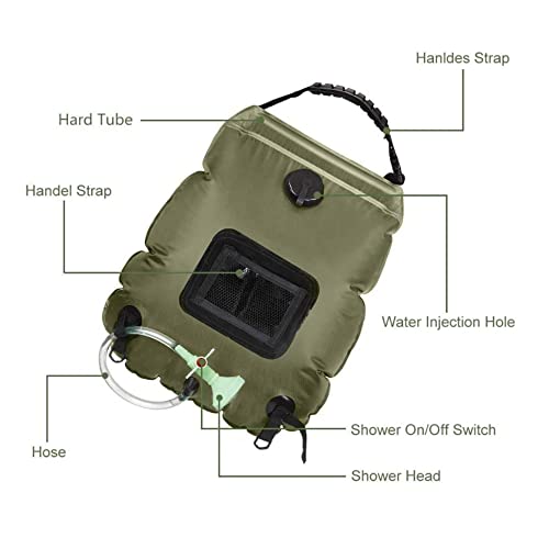 Portable Camping Solar Shower Bag, Foldable Outdoor Solar Heating Bag with On-Off Switch Shower Head, Travel Hiking Shower Water Bag, 5 gallons/20L, Black