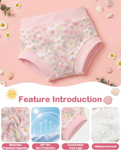 Image of ALVABABY 3 Pack Reusable Baby Girls Swim Diapers UPF 50+ Washable Toddler Beach Diapers