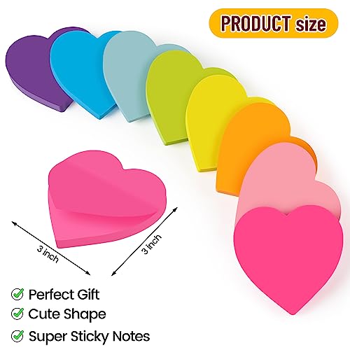 Heart Sticky Notes 3x3 in, 8 Pads, Super Cute...