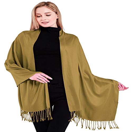 CJ Apparel Gold Solid Color Tassels Design Nepalese Shawl Scarf Wrap Stole Throw Head Wrap Pashmina Hand Made in Nepal New2