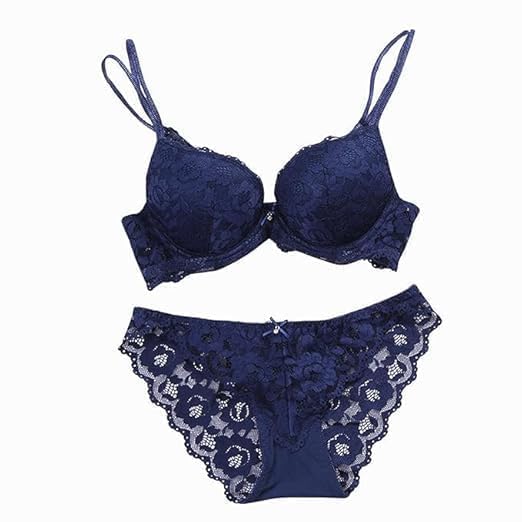 WESTONWINGS Bridal & Honeymoon Lace Lingerie Set – Women’s Underwired Push-Up Padded Bra Panty Combo (Blue)-image-25