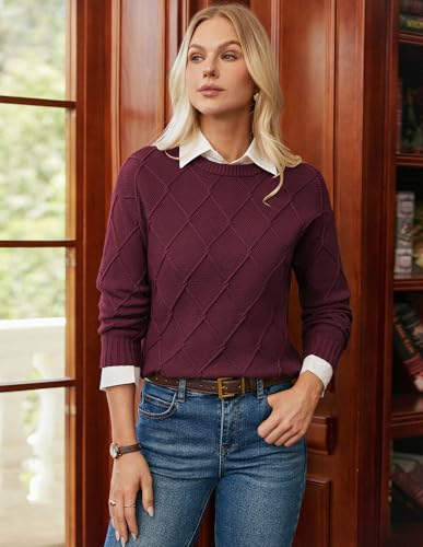 GRACE KARIN Women Fall Long Sleeve Crew Neck Sweaters, 2025 Fashion Knit Trendy Pullover Top, Cable Stretchy Winter Clothes4