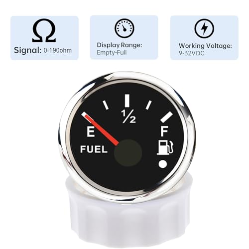 Geloo Tankanzeige, 52 mm Kraftstoffstandsanzeige wasserdicht digitale Tankgeber 0–190 Ohm mit Alarmlicht für Auto Boot Yacht LKW