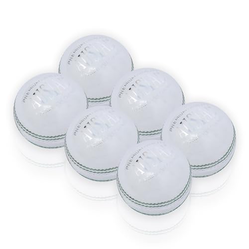 Premium Leather Cricket Balls Set of 6 â€“ Durable, Professional Quality for Matches & Practice 156 Grams â€“ Hard Ball, High-Performance Seam, Suitable for Indoor & Outdoor Use - Pack of 6 (White)