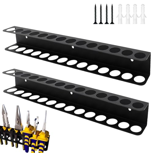 Supporto per Cacciaviti, 2 pezzi Supporto da parete per Utensili a 14 fori, Supporto per Cacciaviti e Pinze, Gancio Metallico per Utensili, per Chiavi, Pinze, Cacciaviti
