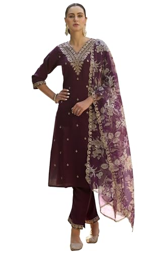 Image of VredeVogel Kurta Set with Dupatta | Embroidered Viscose Rayon Kurta Pant Set for Women | Women's Ethnic Casual Kurti Set