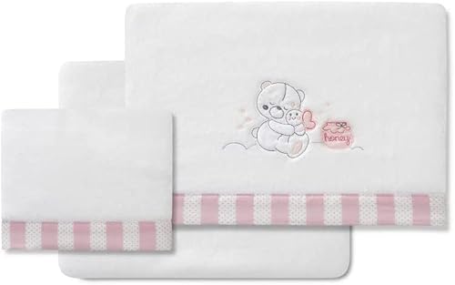 Danielstore Sabanas Cuna Bebe Sabanas Coralina Sabanas Cuna para Bebes Cuna Standard 60X120 Sabanas de Invierno Extrasuave Calida y Mullida- (Bajera+encimera+Funda Almohada) (Honey BCO Rosa)