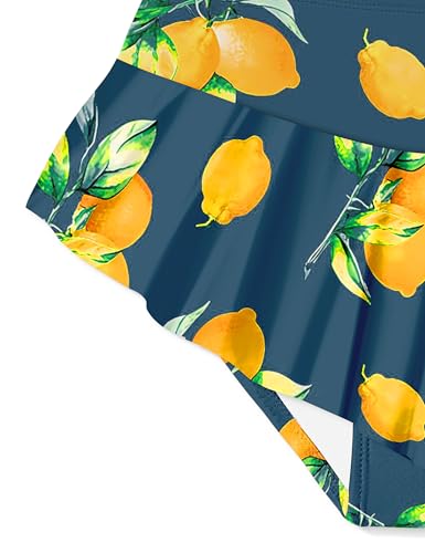 Image of Qaoerde Girls Swimsuit Tropical Print Bikini Set with Ruffle Hem Two Piece Criss Cross Bathing Suits for Girls 7-16 Years