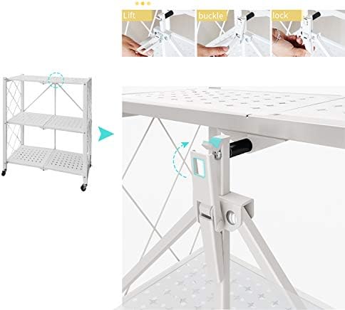 ybaymy 4-Tier Shelving Unit Kitchen Storage Rack Foldable Storage Shelving Cart Heavy Duty Shelf with 4 Rolling Casters for Pantry Closet Garage Kitchen Living Room White