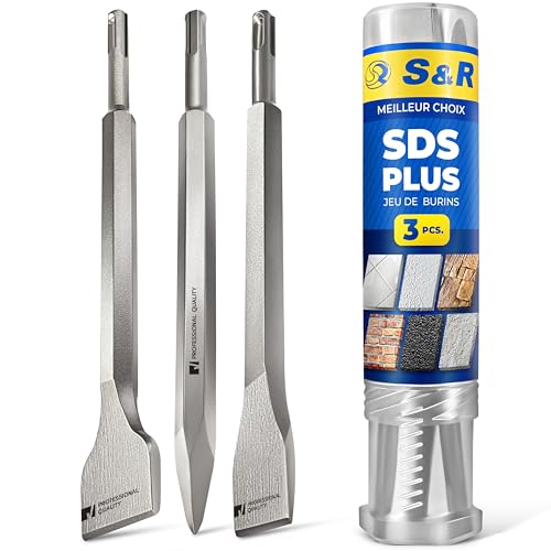 S&R Set 3 Burins SDS-Plus x Carrelage et Béton. Burin Large Plat Pointu Perforateur Burineur de toutes les marques
