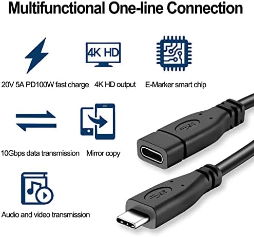 USB C Extension Cable(2pcs),Short USB C Cable 10gbps,USB 3.1 Type C Male to Female Cable,Short USB C to USB C Cable(0.65FT) Black Compatible with Samsung,Dell,Huawei and More