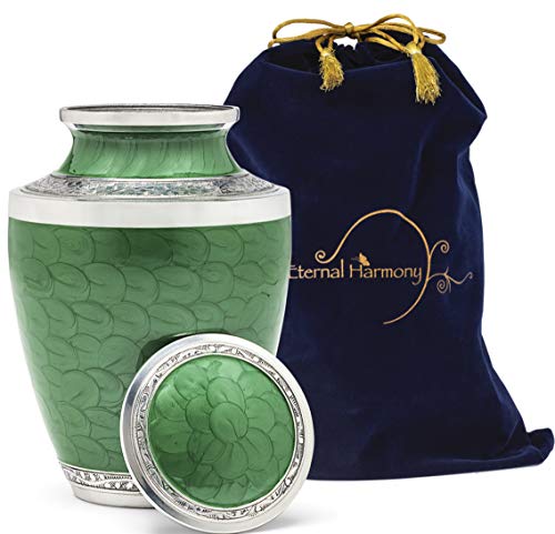 Eternal Harmony Cremation Urn for Human Ashes | Funeral Urn Carefully Handcrafted with Elegant Finishes to Honor and Remember Your Loved One | Adult Urn Large Size with Beautiful Velvet Bag (Green)