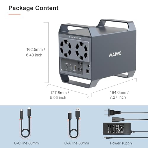 MAIWO 4 Bay Hard Drive Enclosure with USB-C & 10 Gbps Speed, 4-Bay DAS Design for 3.5” SATA HDDs with 2 Cooling Fans, USB3.1 HDD Enclosure Daisy Chain Expansion, DAS(NO RAID) by MAIWO - Image 7