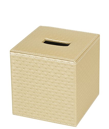 J Jackcube Design Square Paper Facial Tissue Box Cover Holder For Bathroom Vanity Countertop, Bedroom Dressers, Napkin Holder With Velcro Strap On Bottom, Light Gold Quilted Faux Leather - Mk272B #TOP1