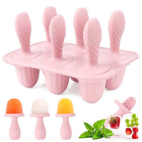 Moldes de hielo para niños, 6 huecos, moldes de paletas con silicona, sin BPA, reutilizables, para bebés, niños y adultos, color rosa