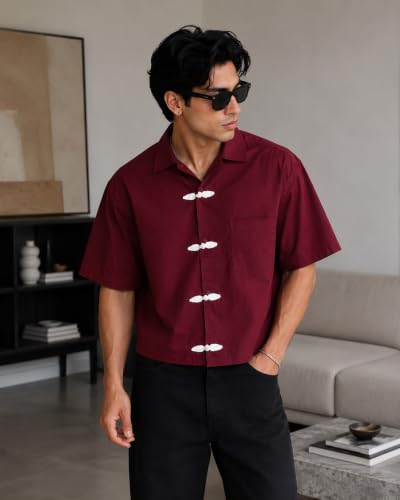 Generic Burgundy Cropped Boxy Fit Shirt - Image 4