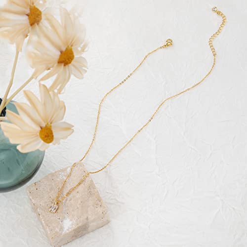 Tewiky Gold Necklace For Women, 14K Gold Plated Diamond Solitaire Necklaces Dainty Gold Necklace Small Cute Necklaces Aesthetic Simple Cubic Zirconia Pendant Necklace Gold Jewelry For Women Girls #TOP4