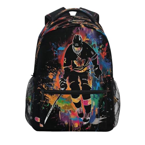 Mnsruu Mochila negra de jugador de hockey sobre hielo, mochila es...