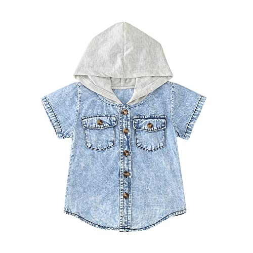 Toddler Boys Girls Short Sleeve Denim Hooded Coat Kids Tops T Shirt with Pocket 3t Winter Clothes for Girls