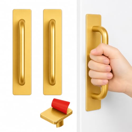 Image of Adhesive Cabinet Handles, Self-Stick Instant Cabinet Handles Alloy No Drilling Push Pull Handles Helper for Kitchen Cabinet Drawer Window Sliding Closet (Gold, 2 Pcs)