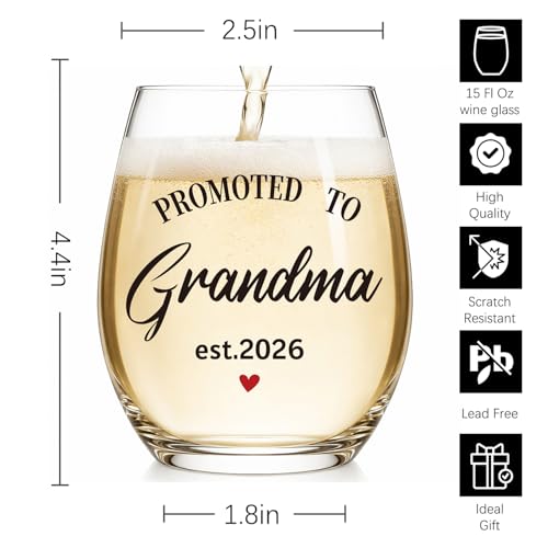 Fatbaby Promoted to Grandma 2026 Wine Glass, First Time Grandma Gift for Baby Pregnancy Announcement, 15oz Cup New Grandmother Gifts for Mother's Day Christmas Birthday — view 6