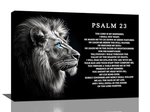 Quorin Psalm 23 Wall Art Christian Lion of Judah Pictures Scripture Bible Verse Wall Decor Religious Black and White Canvas Print Painting Artwork for Bathroom Living Room Bedroom 24L x16W