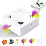 ミギポーズ（Migipaws） 猫 おもちゃ 一人遊び 猫のおもちゃ 自動 猫じゃらし 電動 猫おもちゃ 人気 子猫 USB充電式 近接センサ付 cat toy ネコ 動くおもちゃ 猫用モグラ叩き 交換用羽付き キャットボックス2 （布カバー付き）