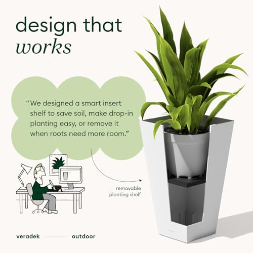 Image of Veradek Pure Series Taper Planter - Tall Tapered Outdoor Planter with Shelf