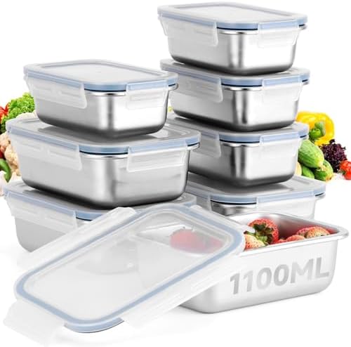 8-Piece 304 Stainless Steel Food Storage Containers with Lids, Leakproof & Airtight Bento Lunch Box, Oven/Freezer/Dishwasher Safe,Stackable Kitchen Storage Set - Thumbnail 2