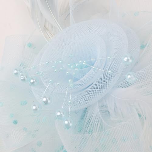Image of DRESHOW Fascinators Hat Flower Mesh Ribbons Feathers on a Headband and a Clip Tea Party Headwear for Girls and Women