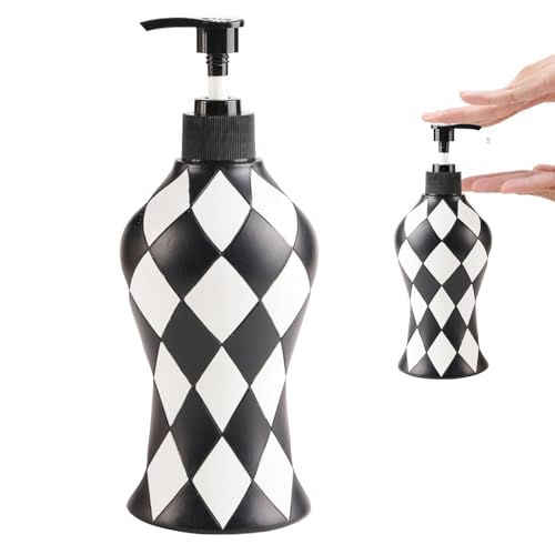 Dispensador de jabón para fregadero de cocina, dispensador de jabón a cuadros - Dispensador de líquido de lavado - Contenedor de detergente de botellas de jabón recargable a cuadros con decoración vin