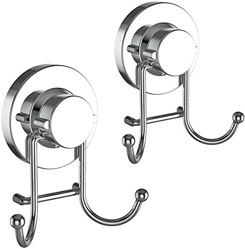 HOME SO Suction Cup Hooks for Shower, Bathroom, Kitchen, Glass Door, Mirror, Tile – Loofah, Towel, Coat, Bath Robe Hook Holder for Hanging up to 15 lbs – Rustproof Chrome Stainless Steel (2-Pack)