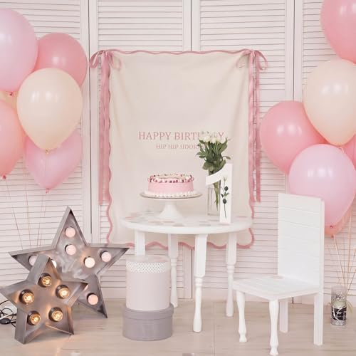 Tingjoo 30x40 Inch Pink Happy Birthday Fabric Welcome Banner Boho Birthday Party Decor Backdrop Rustic Photo Props with Bow Hanging String for Birthdays Party Indoor Outdoor Decor Supply by Tingjoo - Used condition - Image 6