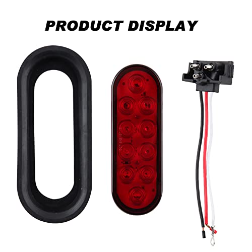 Partswcgg 6 Inch Oval LED Trailer Tail Lights 10 LED, 10Pcs Trailer Truck Brake RED 6" Oval Led Stop Turn Tail Lights Sealed Flush Mount Waterproof w/Rubber Grommets 3 Prong Wire Plug Pigtails 12V by Partswcgg - Image 5