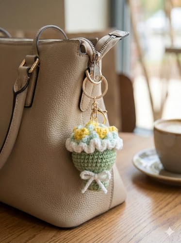 Image of Handmade Crochet Flower Keychain for Bags Keys Purse Backpack Cute Aesthetic Yarn Keyring Bag Charm Handmade Soft Thread Flower Keychain for Girls Women Kids Gifting and Daily Use