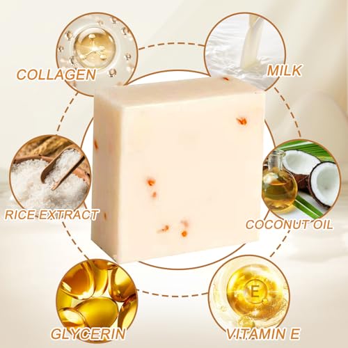 XMXueMei 3PCS Rice Soap for Face, Rice Milk Soap Natural Ingredients, Unisex,Gentle Long-lasting Moisturizing for Face & Body Skin Care