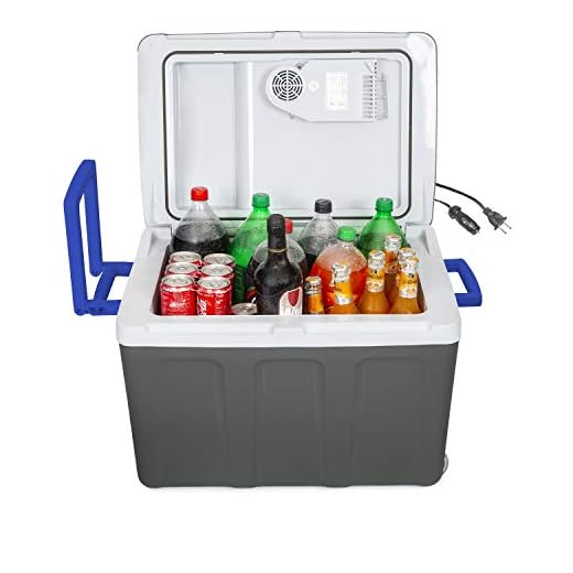 K-box Electric Cooler and Warmer with Wheels for Car and Home - 48 Quart (45 Liter) - 6 FT. EXTRA Long Cables Dual 110V AC House and 12V DC Vehicle Plugs (Grey White Blue)
