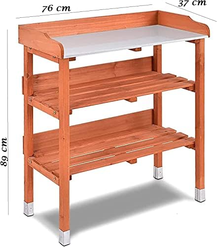3 Tier Wooden Potting Planting Outdoor Garden Work Bench Table Station Shelf Bench Table Wooden Garden Planting Work Station Bench with Hooks and Shelves for Patios/Courtyards, Wood