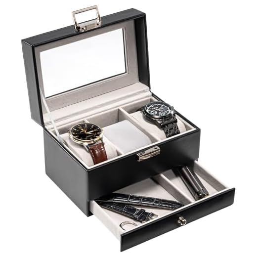 ProCase Uhrenbox mit 3 Fächern，Uhrenkasten mit Glasdeckel, Uhrenkoffer mit herausnehmbaren Uhrenkissen Uhrenschatulle -Schwarz