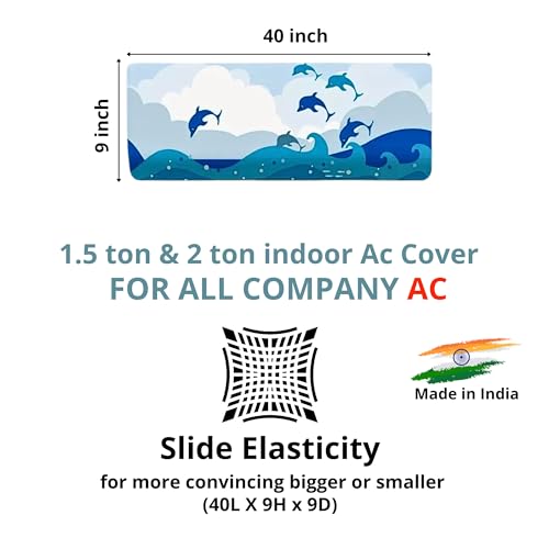 Image of Polyester Printed Split Ac Cover Indoor Unit For 1.5 Ton Capacity AC, Inner Unit Ac Cover, All Weather Cover /Attractive Digital Prints /Dustproof /Water Resistant Split Ac Cover (Dolphin)