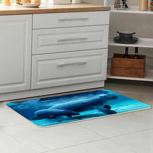 Alfombrillas de cocina de manatí azul antideslizantes juego de 2 alfombras lavables 7
