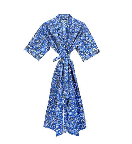 Image of Hand block print Cotton Kimono bikini cover up,Indian Hand block print Cotton Bath Robe,Swim Wear,Nighrwere Dressing Gown