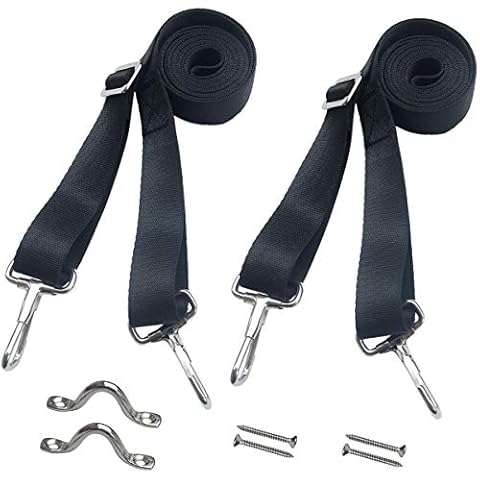 Vtete 2 Pcs Adjustable Bimini Boat Top Straps with All 2 Snap Hooks on Each End (Not Need to Sewn It) - Marine & Awning Webbing Straps with Loops + Eye Straps - 28 inch ~ 60 inch Boat Awning Hardware Cover