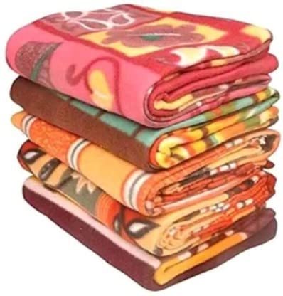 ROYAL LOOKING Furnishing Multipurpose Polar Fleece Single Printed Bed Fleece Blanket -Assorted Multicolor(Light Weight)(Set of 5) Multi-Colour/05