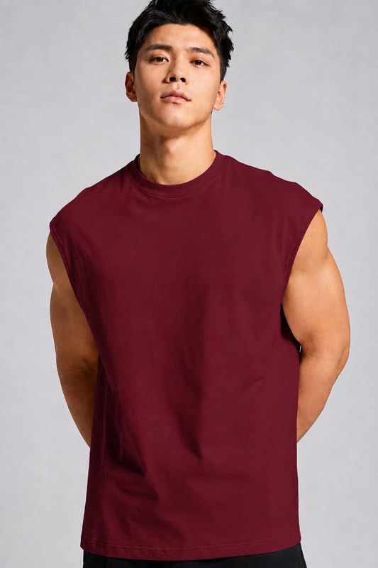 Image of Men Solid Sleeveless T-Shirt with Crew Neck for Gym, Sports and Casual Wear