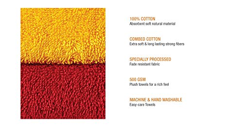 Image of Amazon Brand - Solimo Cotton 6 Piece Towel Set, 500 GSM (Spanish Red and Sunshine Yellow)
