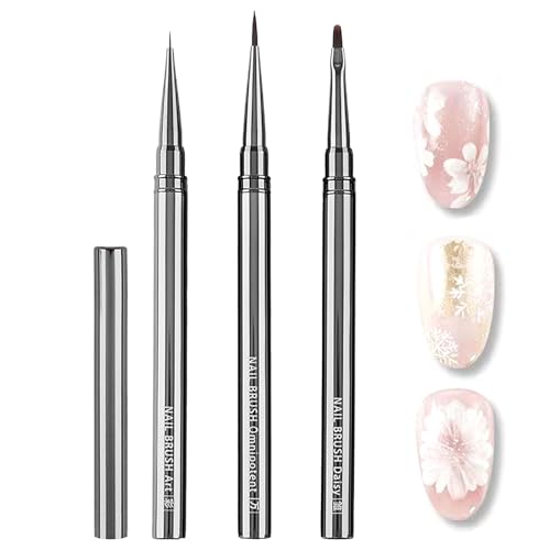HYWWPFLAY 3Pcs Nail Art Brushes Set for Flower Petal Butterfly Drawing, 3D Gel Acrylic Nail Brush, Fine Liner Nails Design Tool, Professional Watercolor Painting Pen for Manicure DIY Salon