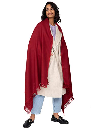 likemary Shoreditch Echarpe en Laine Mérinos avec Liseré de Couleur - Châle Plaid Chaud 100% Laine pour Femme - Foulard Oversize Commerce Équitable Tissé à la Main - Pashmina Décontracté Rouge