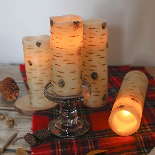 Wyseka Birch Bark Flickering Flameless Candle Set #TOP27