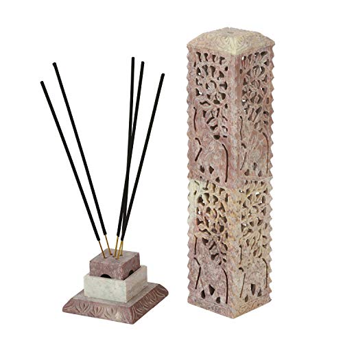 Image of Marble Carving Agarbatti Stand, Combo | Soapstone Hand-Carved, Incense Burner Holder, Ash Catcher for Incense Sticks, Spiritual Decor for Puja Room